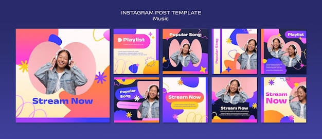 Music Show Instagram Posts Template with Gradient Design