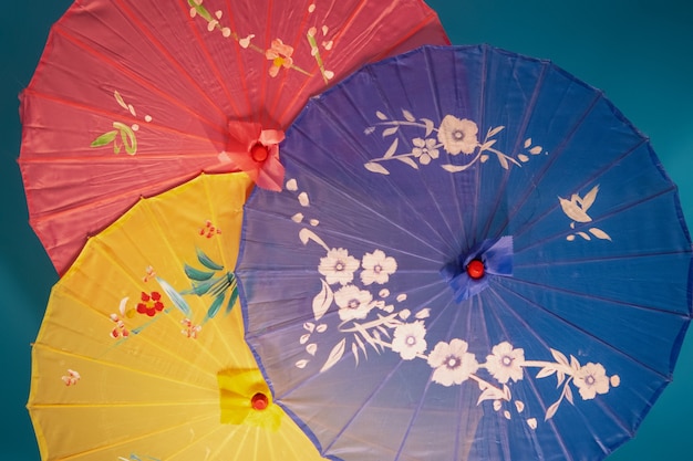 Colorful Wagasa Umbrellas Top View Arrangement