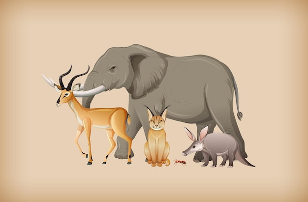 Wild Animal Group on Background Vector Templates