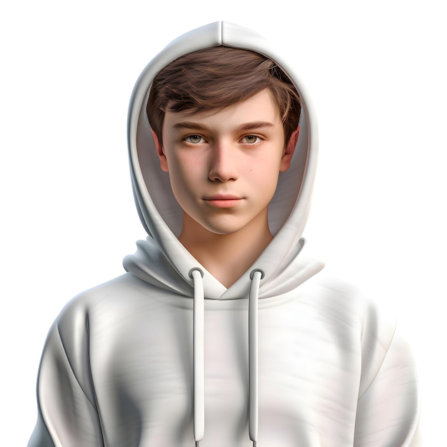 Teenager in White Hoodie 3D Rendering – Free Stock Photo Download