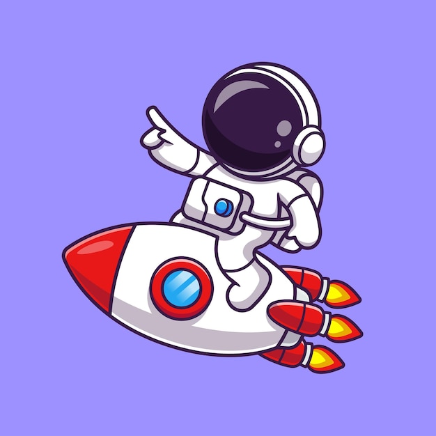 Cute Astronaut Pointing On Rocket Cartoon Vector Icon Illustration