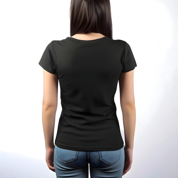 Womens Blank Black T-Shirt Front View Isolated on White Background