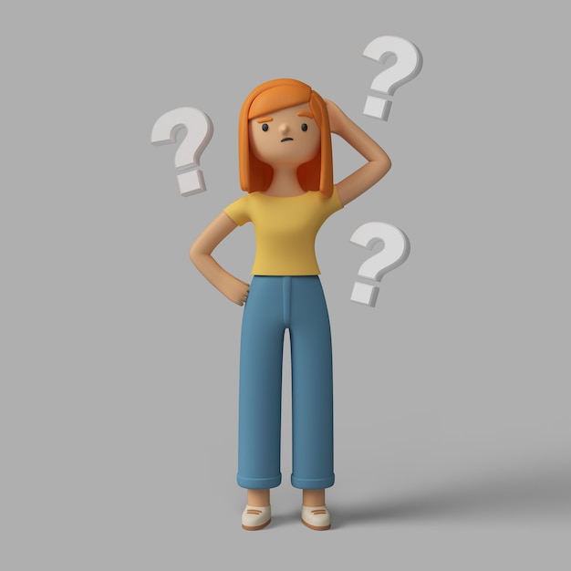 3d Female Character with Question Marks