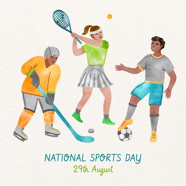 Vector Templates: Hand painted watercolor national sports day illustration – Free Download