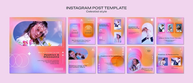 Instagram posts collection for fashion store in celestial style