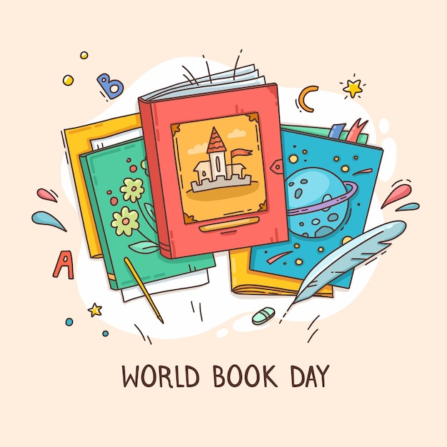 Hand Drawn World Book Day Illustration Free Download