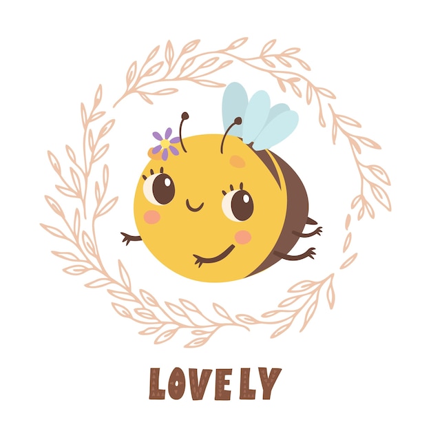 Vector Template: Lovely Card with Cute Bee