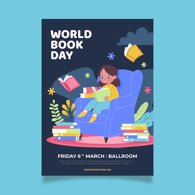 Flat World Book Day Vertical Poster Template