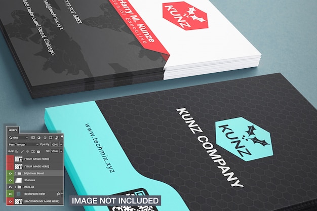 Close-up of two business card stack mockup