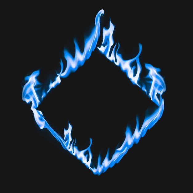 Realistic Burning Fire Vector in Blue Square Shape Flame Frame