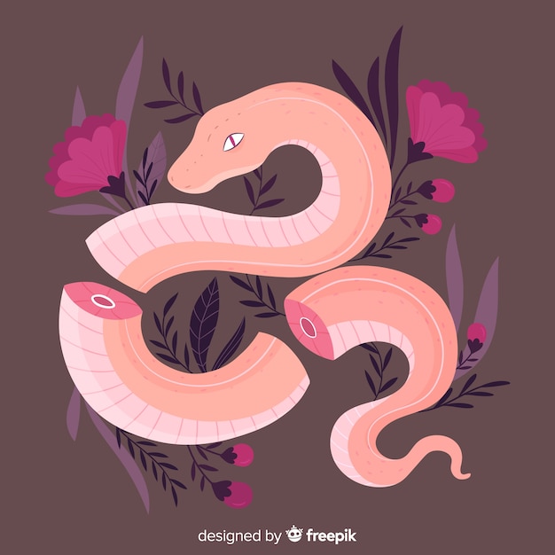 Vector Templates: Hand Drawn Snake with Flowers Background