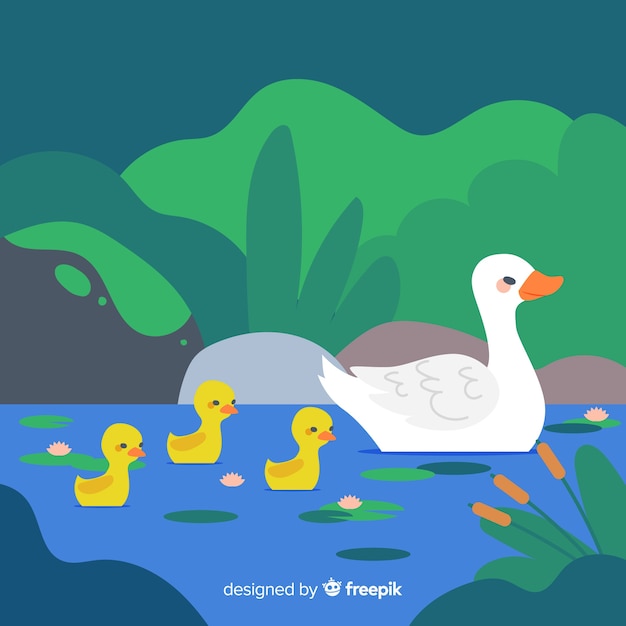 Mother Duck and Her Little Ducklings Vector Templates