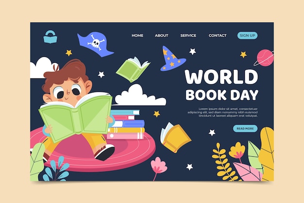 Flat World Book Day Landing Page Template