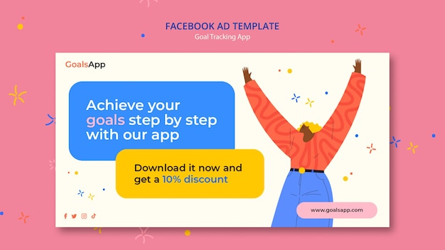 Flat Design Goal Tracking App Facebook Template