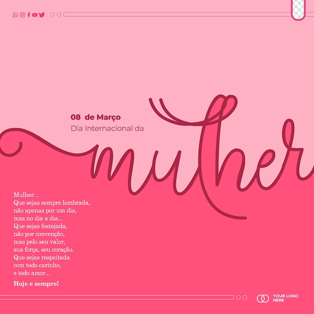 International Women’s Day Post Template Featuring March 8 Dia Internacional da Mulher in Brazil