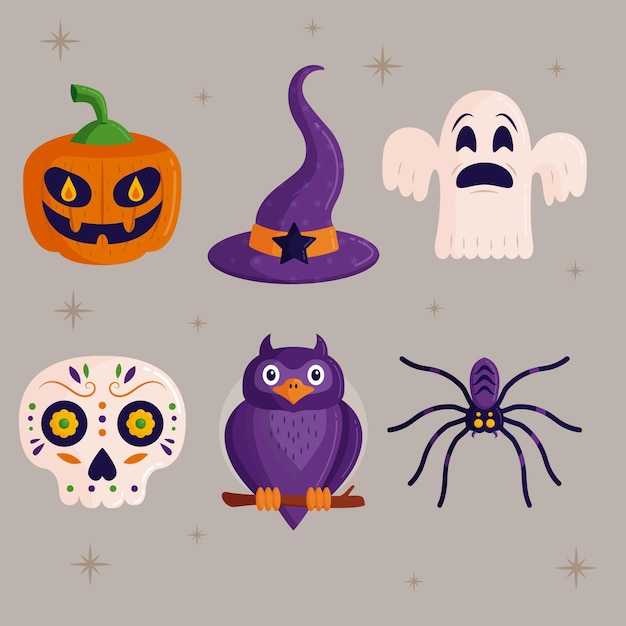 Hand drawn halloween element collection