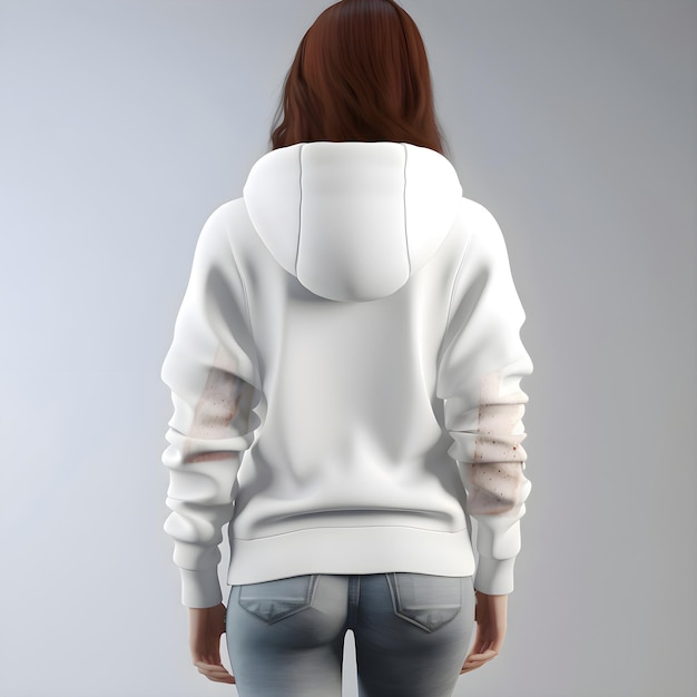 Back View of a Young Woman in a White Hoodie and Jeans