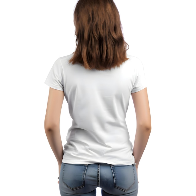 Blank White T-Shirt PSD Template: Back View of Woman