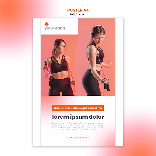 Woman listening to music fitness poster template