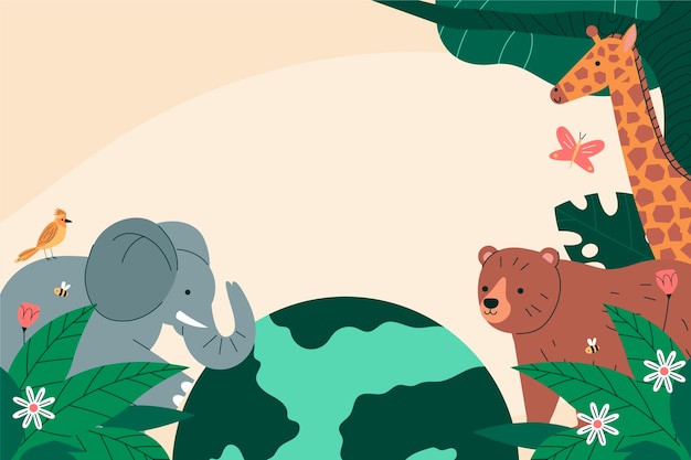 Flat background for world wildlife day with flora and fauna