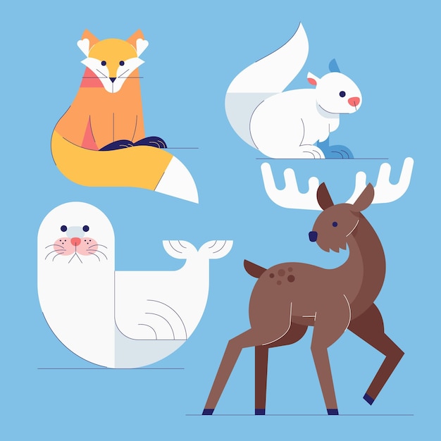 Flat winter animals collection