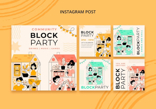 Flat design block party template