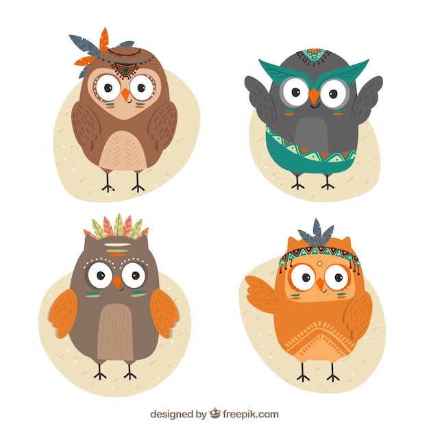 Vector Templates: Ethnic Flat Owls Set (Free Download)