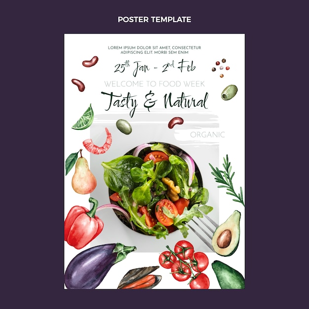 Watercolor Healthy Food Vertical Poster Template – Free Download