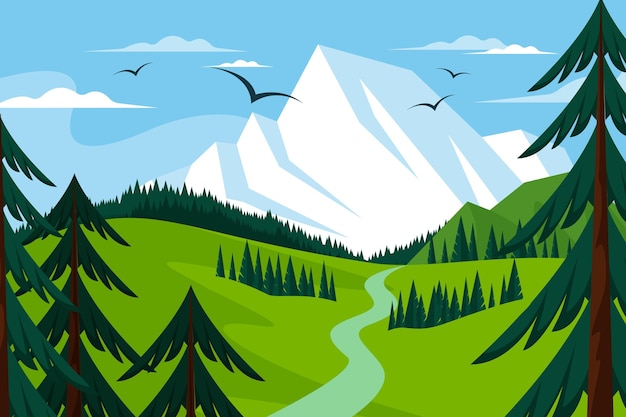 Flat Design Mountain Landscape Vector Templates for Free Download