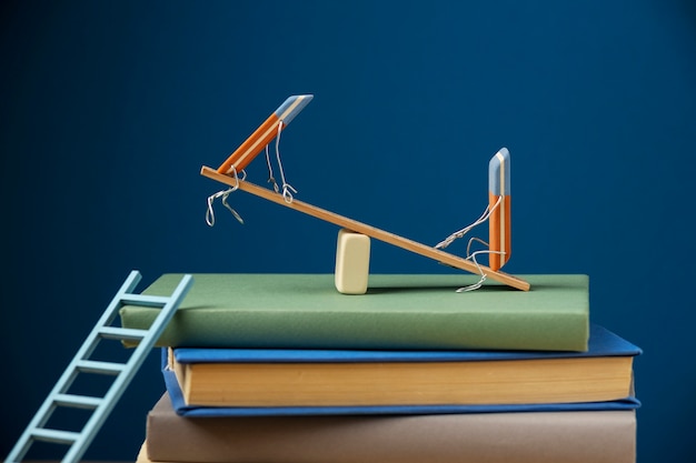 Animated erasers on books still life