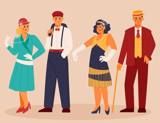 Hand drawn flat design vintage people collection for free download