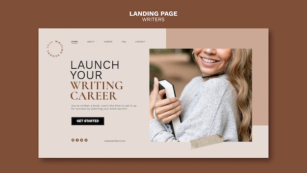 Writing Career Landing Page PSD Template – Free Download