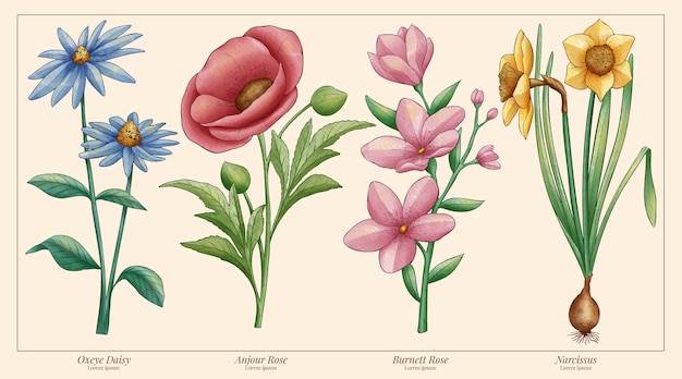 Watercolor Botanical Flower Chart