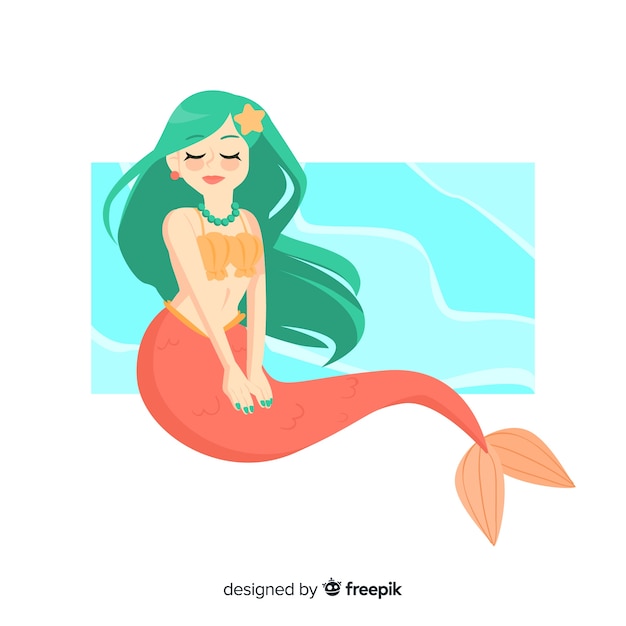 Vector Template: Beautiful Mermaid Portrait Flat Design