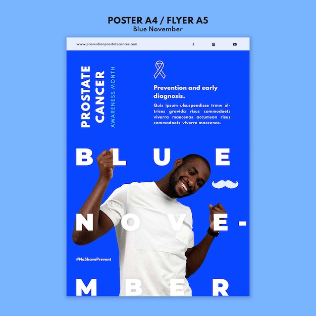 Prostate cancer awareness print template with blue details