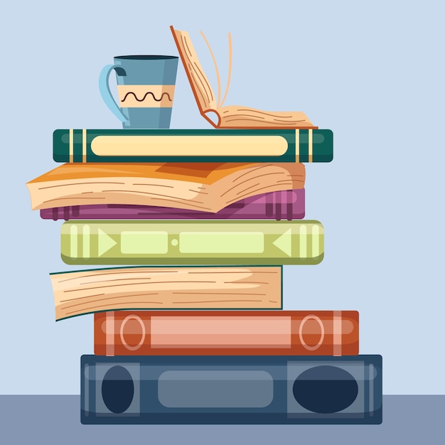 Hand Drawn Flat Design Stack of Books Illustration