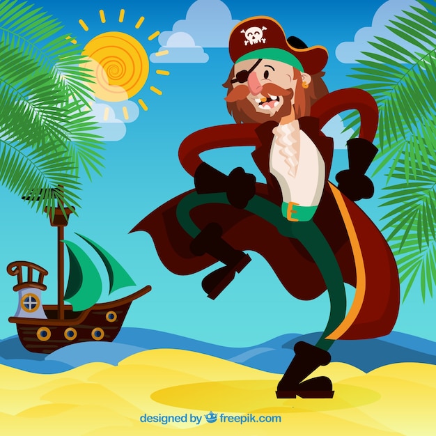 Background of nice pirate character on the island