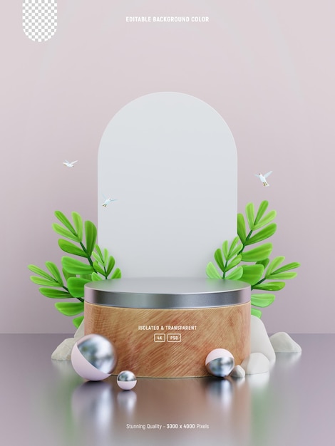 Podium Mockup Display for Product Presentation with Cute Tropical Leaves