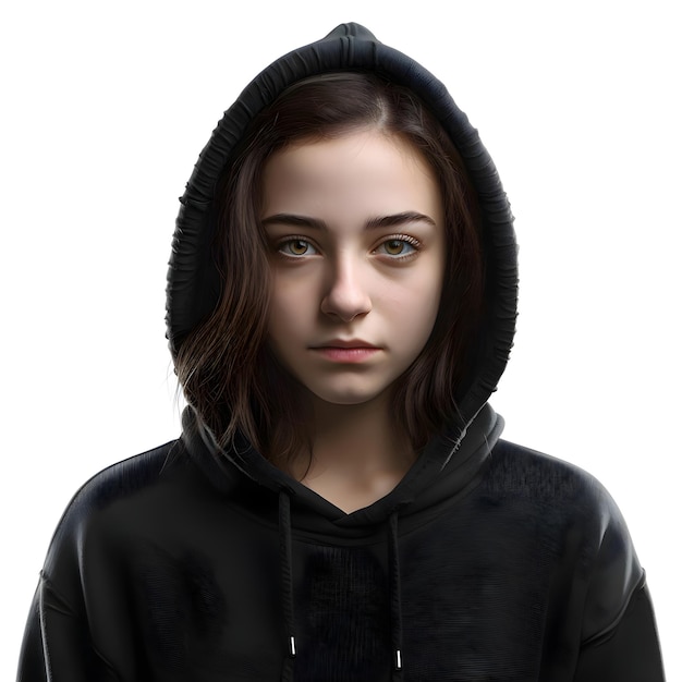 Teenager in a Black Hoodie: Free Download 3D Illustration on White Background