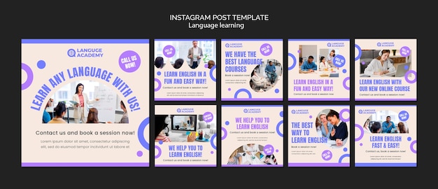 Flat Design Language Learning Instagram Posts