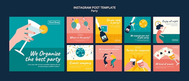 Flat design party entertainment Instagram posts