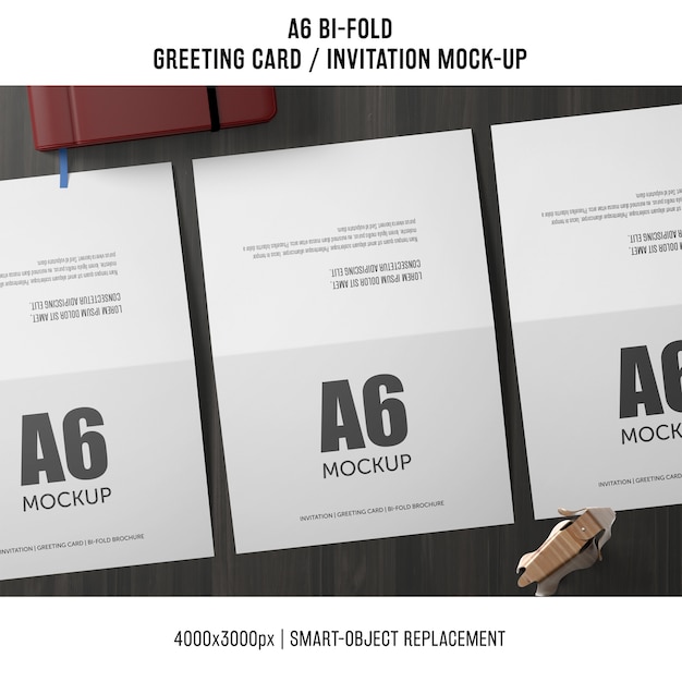 Three A6 Bi-Fold Invitation Card Mockup