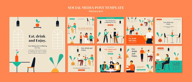 Restaurant Instagram Posts Colorful Template