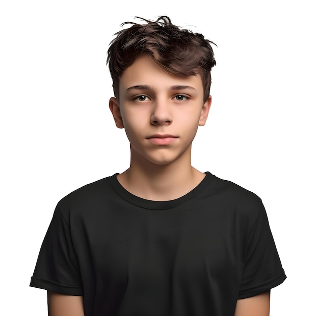 Portrait of a handsome young man in black t-shirt on white background