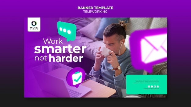 Teleworking banner design template