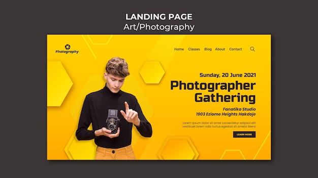 Photographer gathering landing page with free stock photos for download