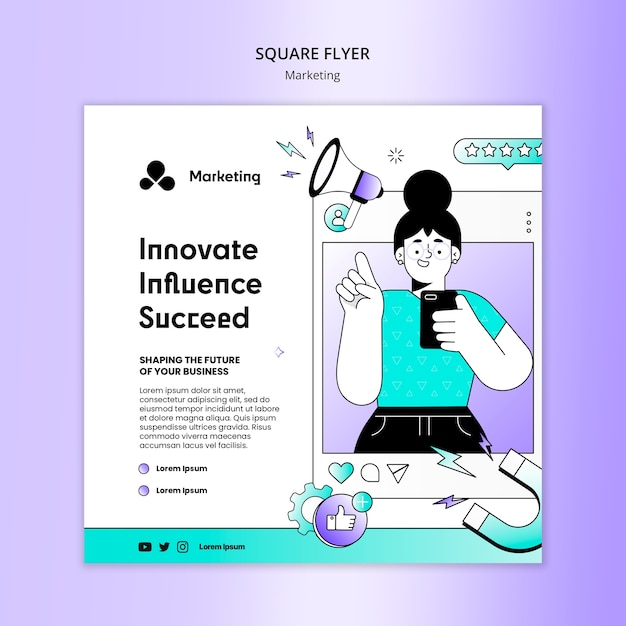 Flat Design Marketing Strategy Square Flyer