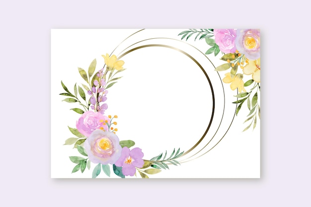 Yellow Purple Floral Frame with Watercolor