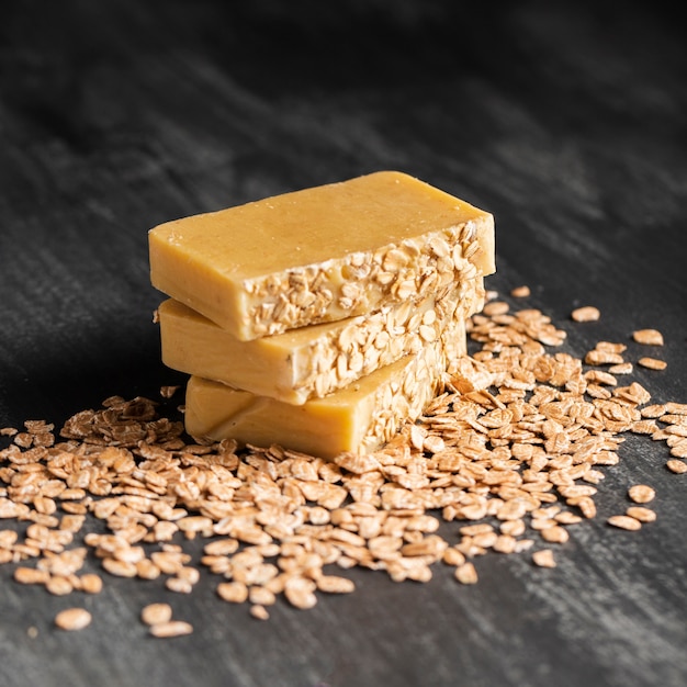 Front view natural soap of oat flakes