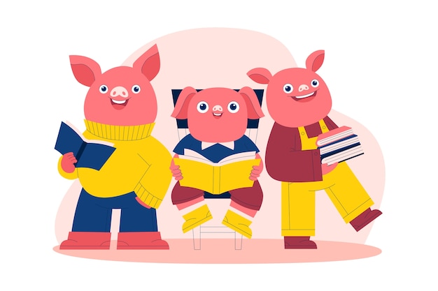 The Three Little Pigs Hand Drawn Illustration